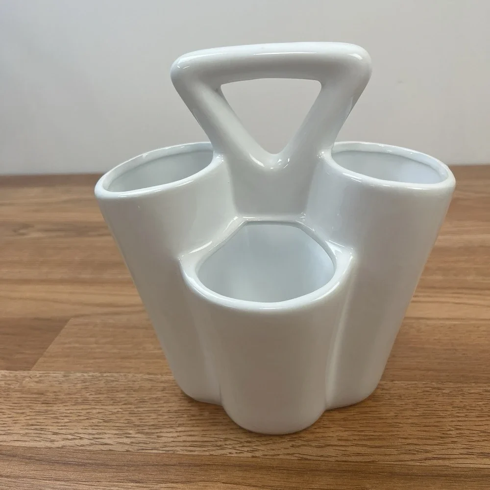 White Ceramic 4 Section Paintbrush Caddy Utensils Silverware Makeup Brush Holder